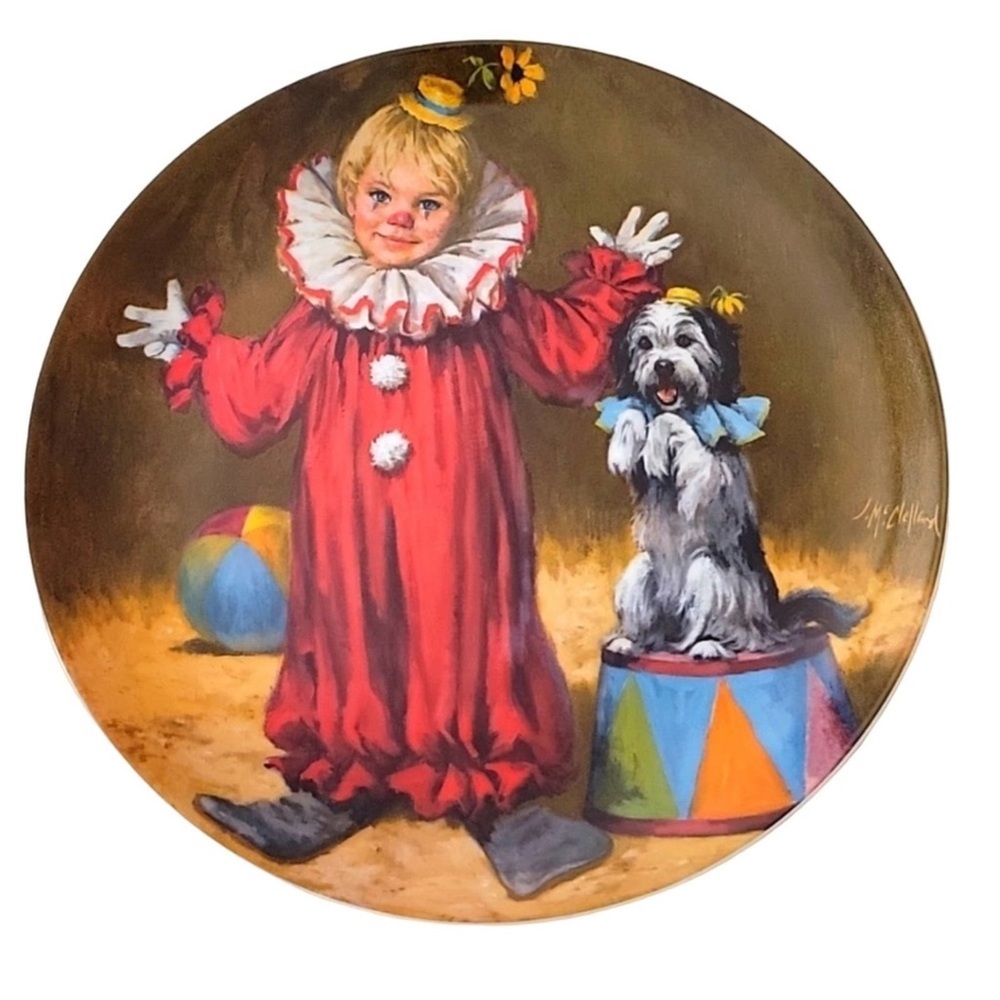 Vintage Limited Edition “Tommy The Clown” Plate John McClelland Boy Dog Wall Art
